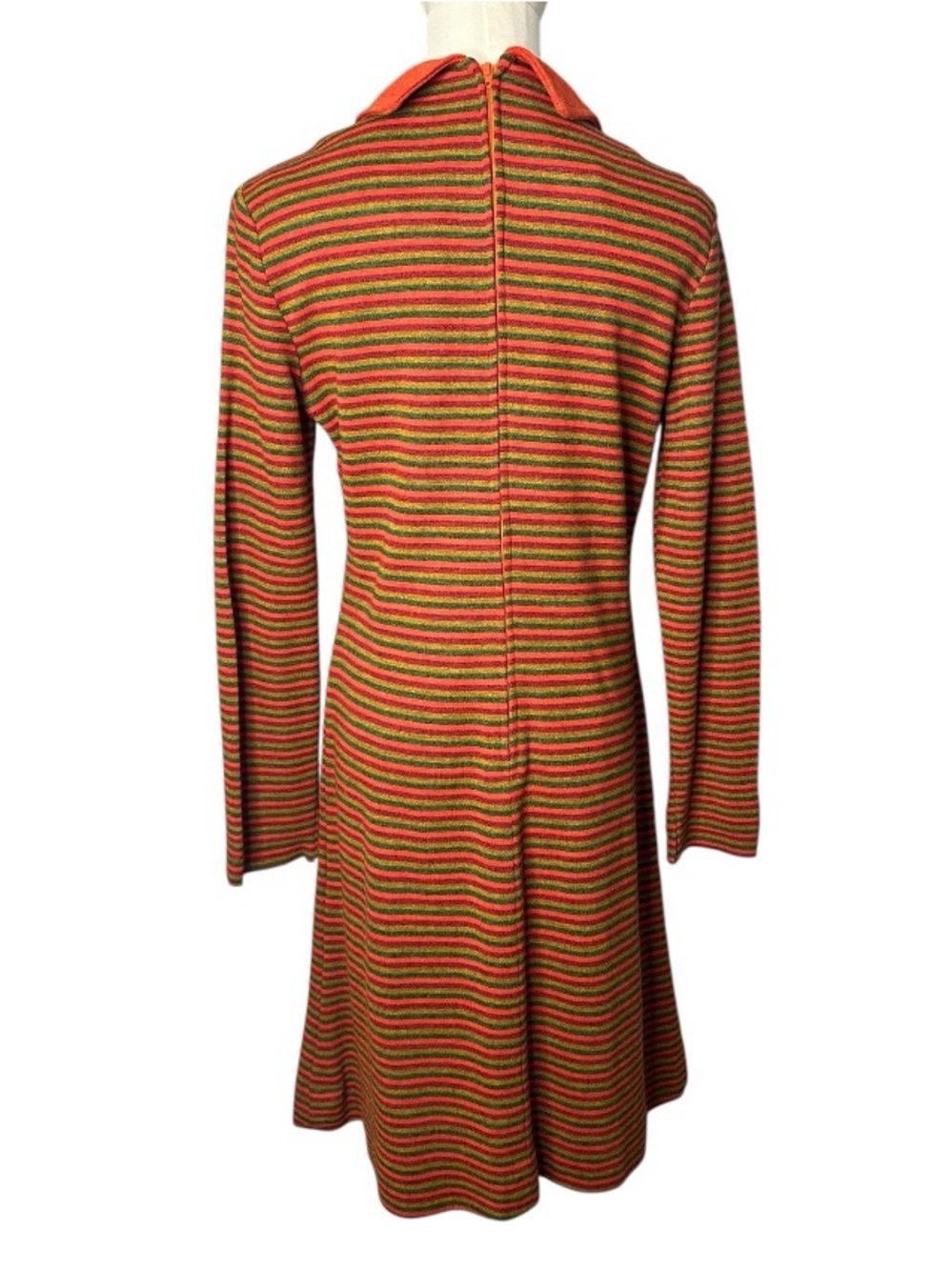 Vintage 1970s Butterfly Collar Striped A-Line Dress - Picture 5 of 12